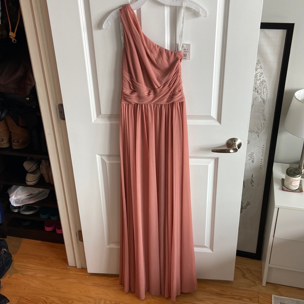 One Shoulder Mesh Bridesmaid Dress with Full Skirt